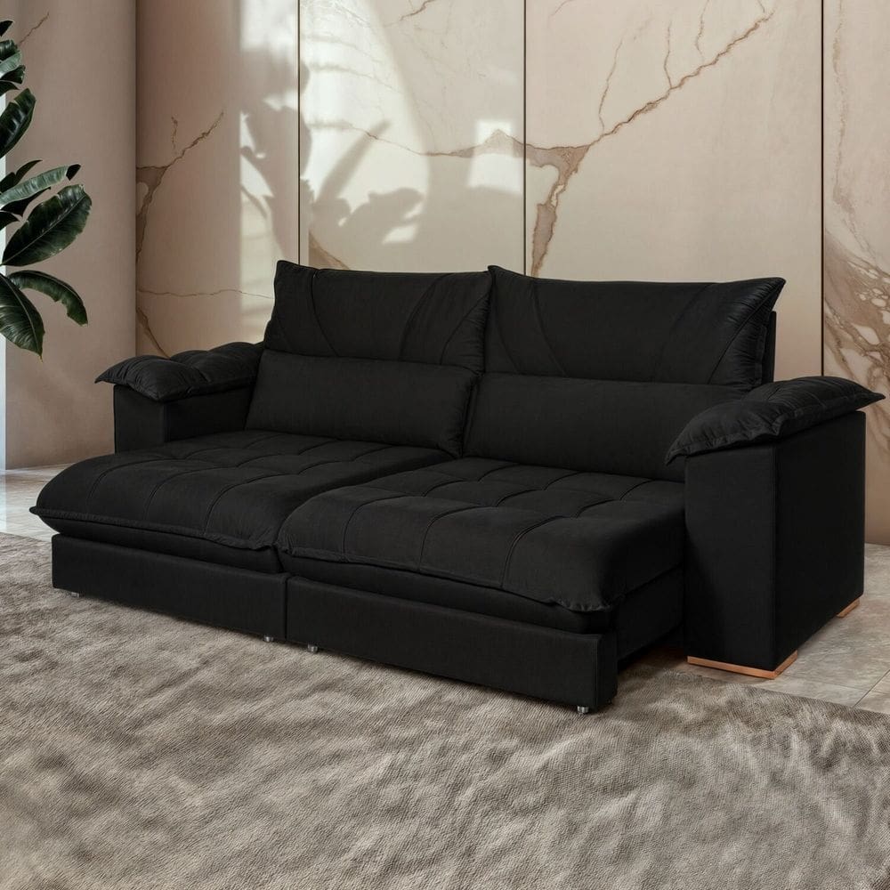 Sofá Retrátil e Reclinável 3 Lugares 250cm Italia Preto