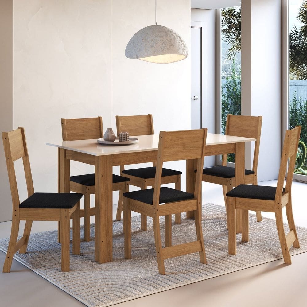 Conjunto Sala de Jantar 1 Mesa 6 Cadeiras Versalhes Freijó/Off-White/Preto
