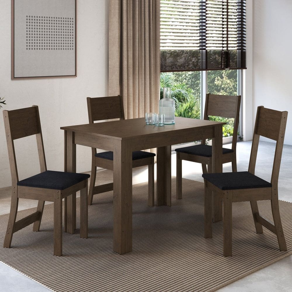 Conjunto Sala de Jantar 1 Mesa 4 Cadeiras Versalhes Noce/Preto