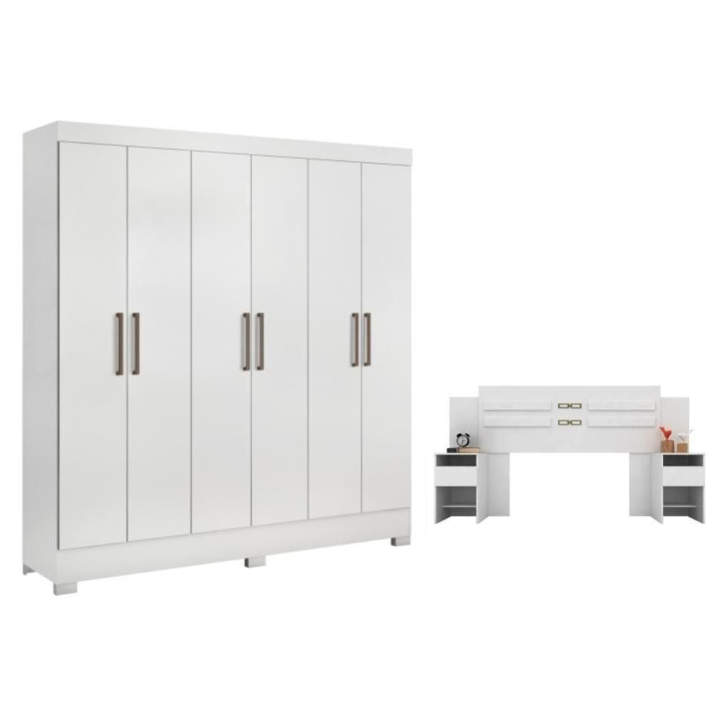 Jogo Cabeceira E Guarda Roupa Casal Bona Branco
