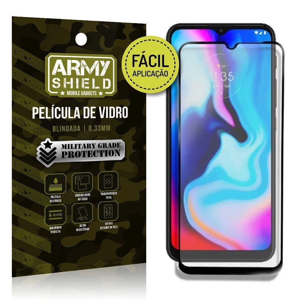Película vidro 3d moto e7 plus fácil de aplicação-armyshield