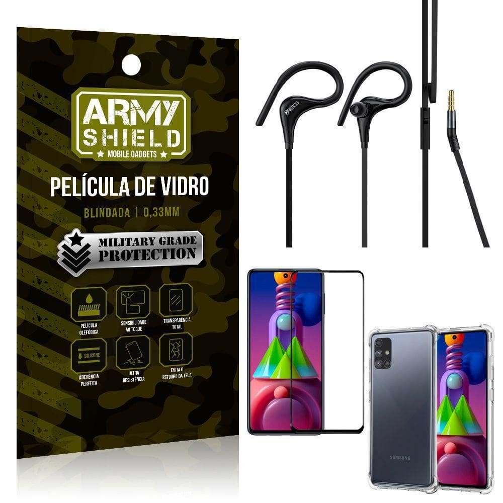 Kit fone sport hs92 + capa + película 3d samsung m51