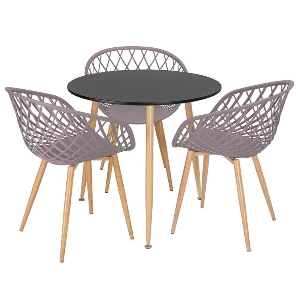 Mesa Redonda 80 Cm Preto + 3 Cadeiras Fendi Fendi