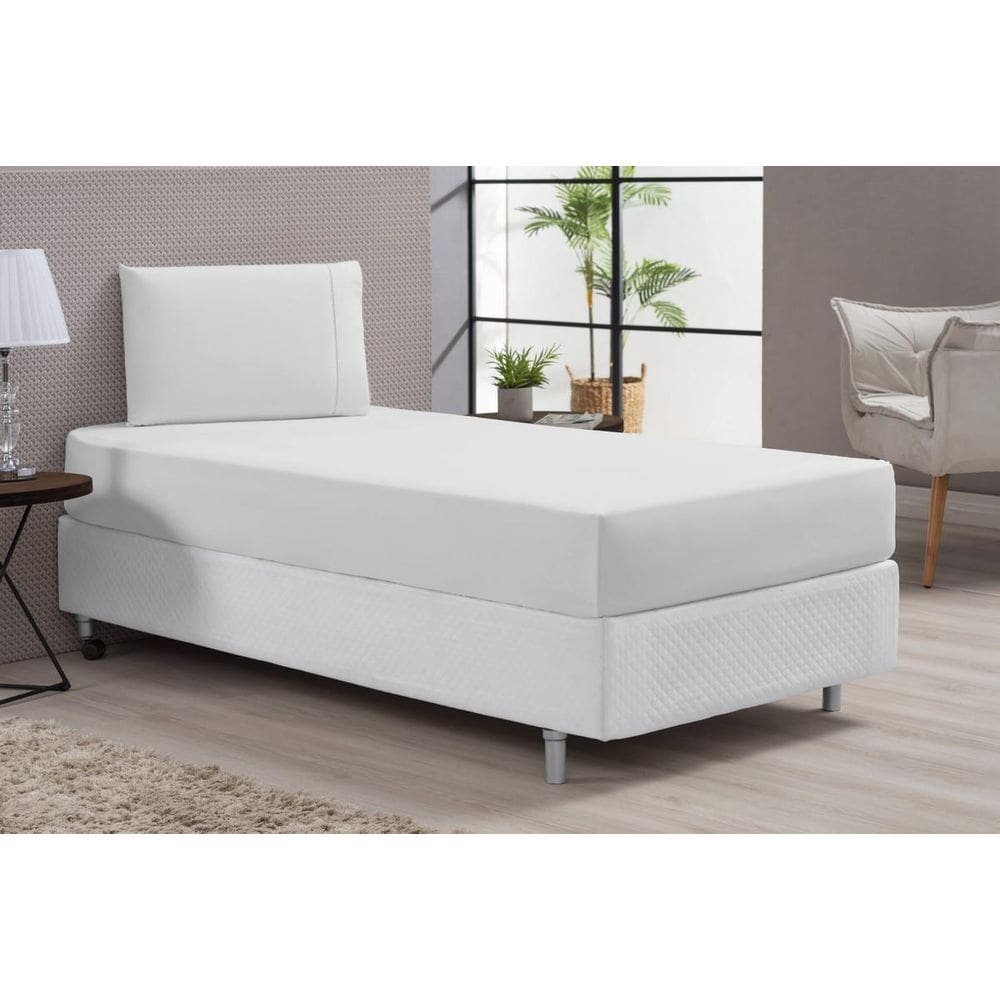 Lençol cama solteiro hotel clinica 400 fios branco