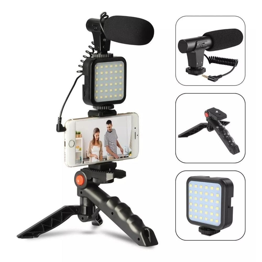 Kit De Gravação 5Em1 Controle Bt/Tripe/Microfone/Led/Suport