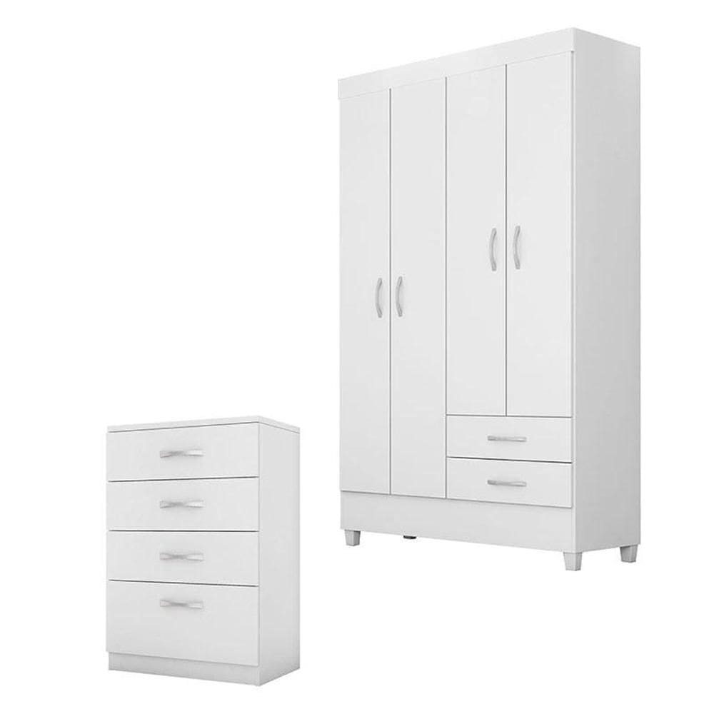 Cômoda Astral e Guarda Roupa Solteiro Astro Branco Flex - Demóbile