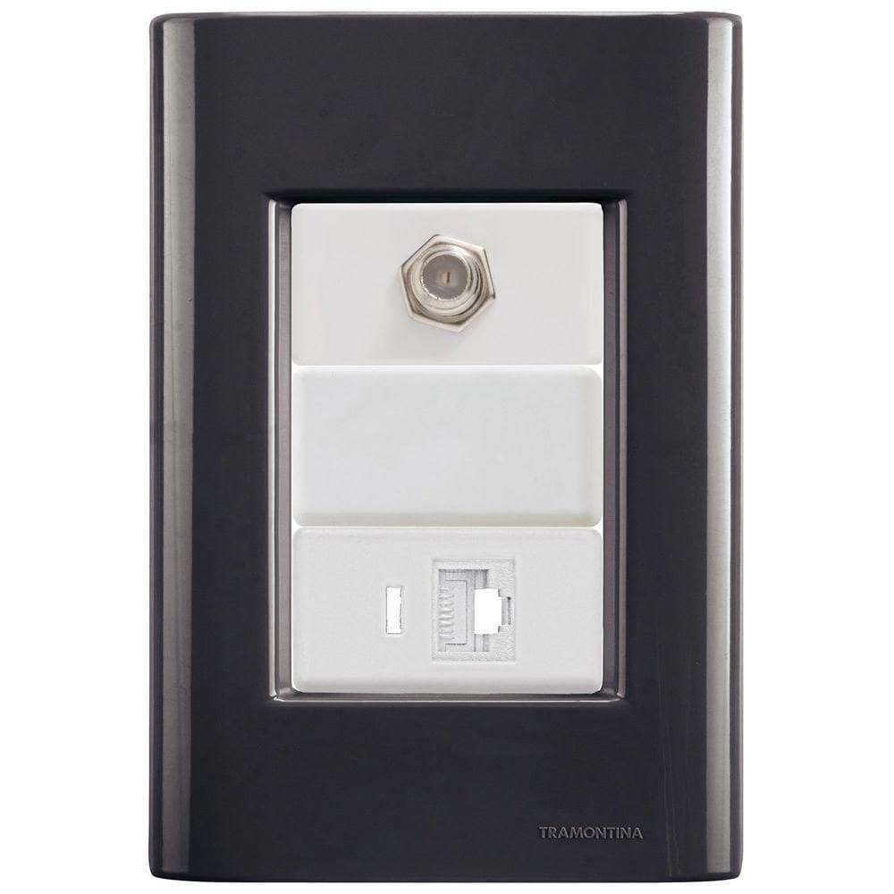 Cj Tomadas Rj45 Ethernet + Tv Coaxial Giz Grafite Tramontina Completo Pronto Tramontina