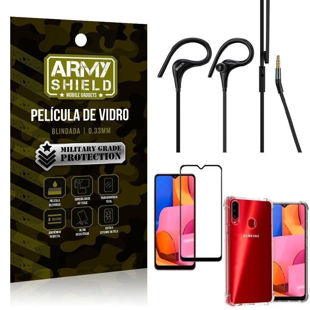 Capinha samsung a20s + fone sport hs92 + pelicula 3d