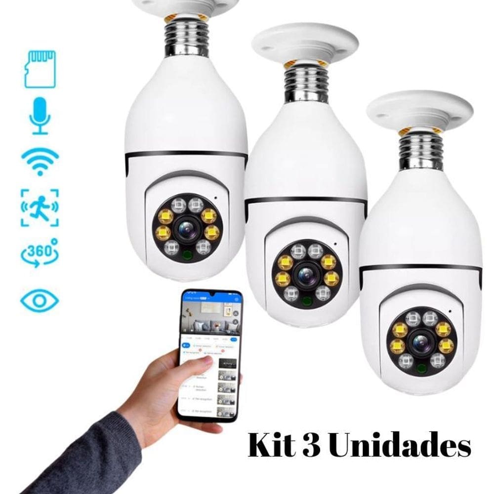 Kit 3 câmeras segurança gira 360 a prova d`água
