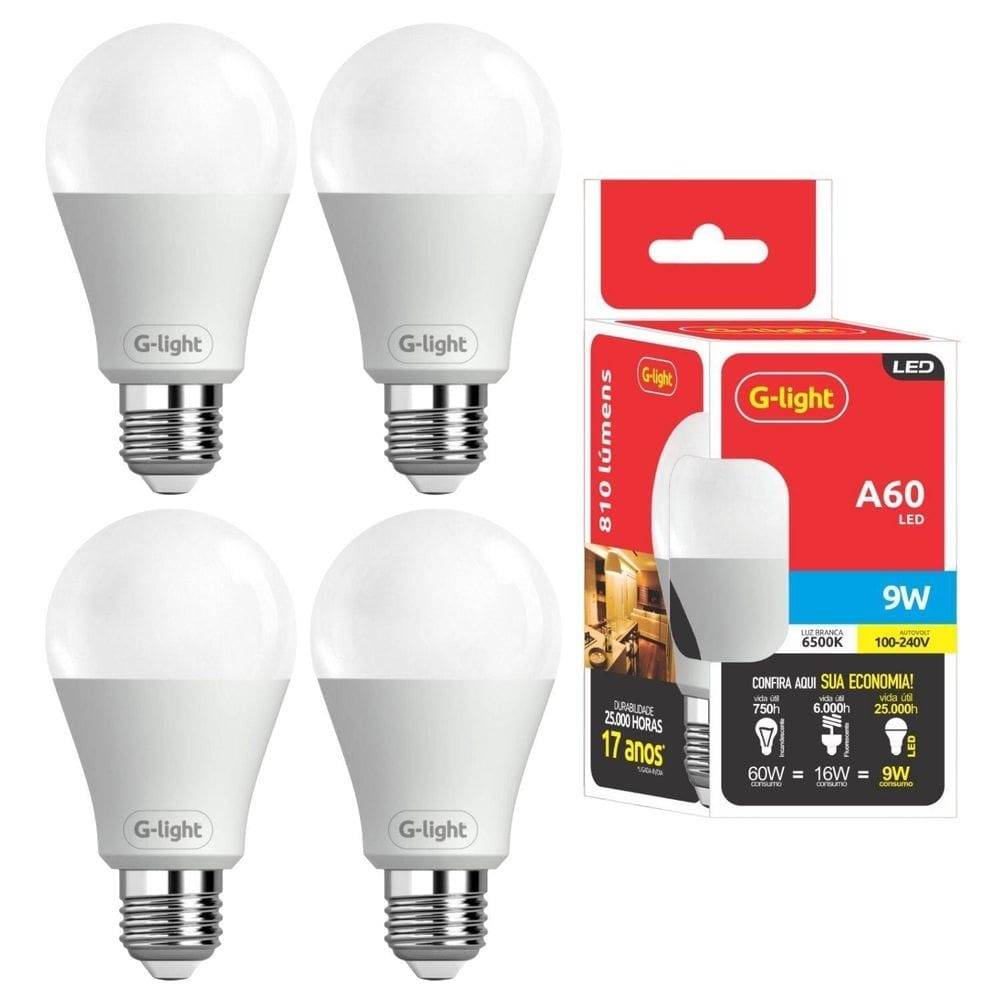 Kit 4 lâmpadas led 6500k 9w 810 lumens bulbo iluminação