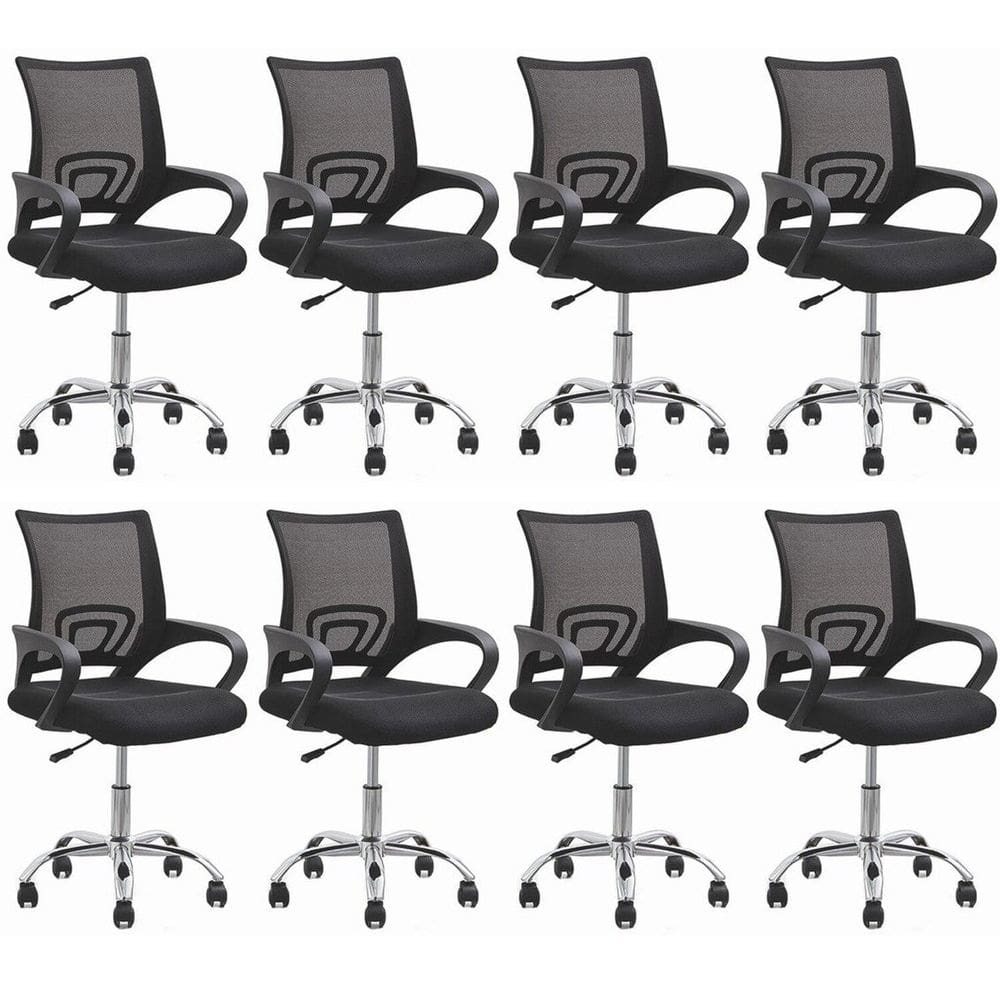 Kit 8 Cadeiras para Escritório Diretor Executivas Giratória Tela Mesh Preto