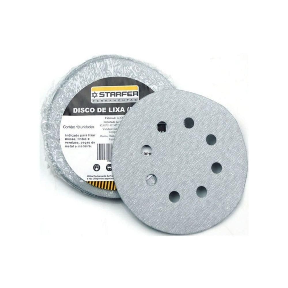 Disco de lixa tiras aderentes branco 150mm grão 120 starfer 10