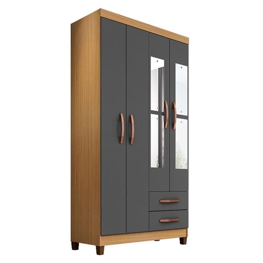 Guarda Roupa Solteiro Modena com Espelho 4 Portas Carvalho Americano Grafite - Incorplac
