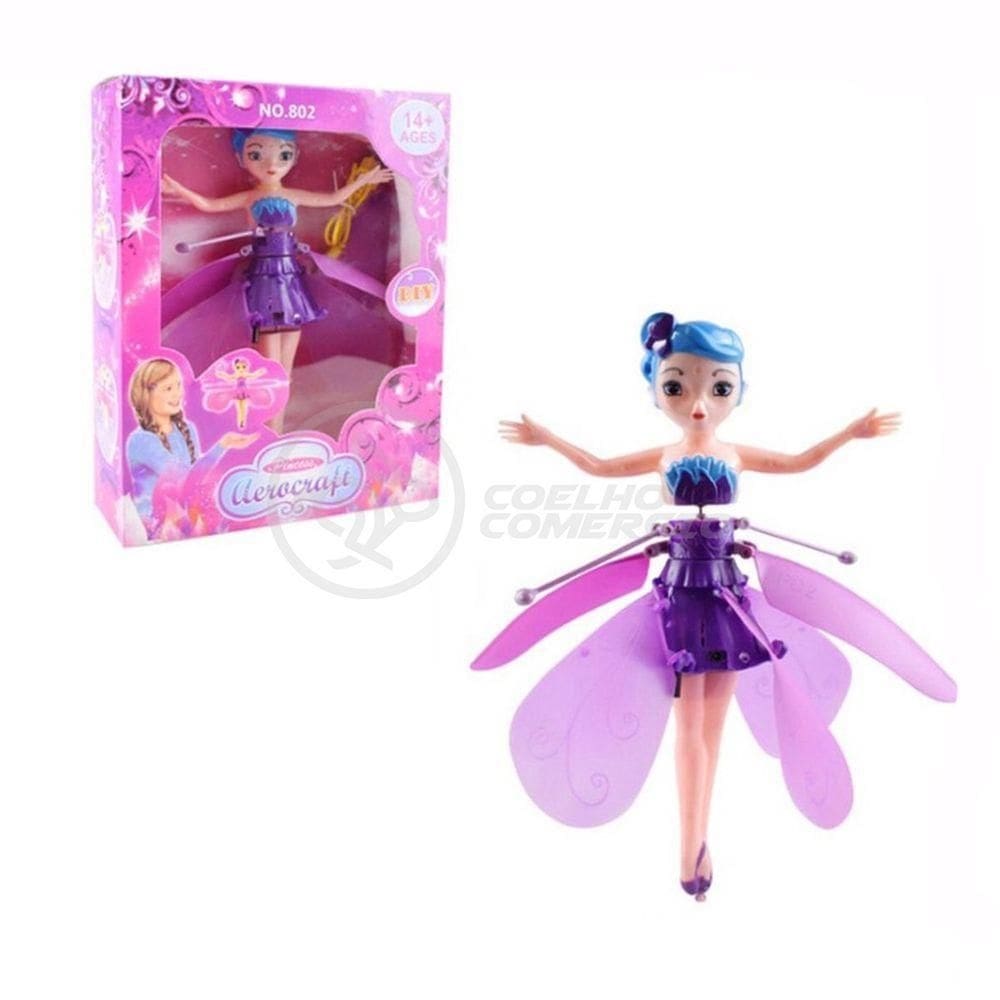Boneco Princesa Aerocraft Fada Voadora Roxo 19Cm C/ Luz