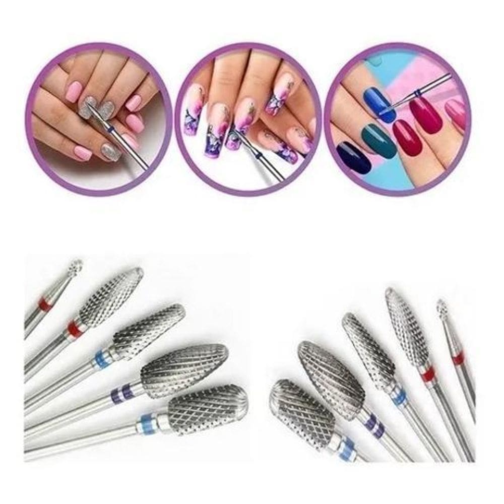 Kit 5 brocas tungstênio lixa profissional unha gel manicure