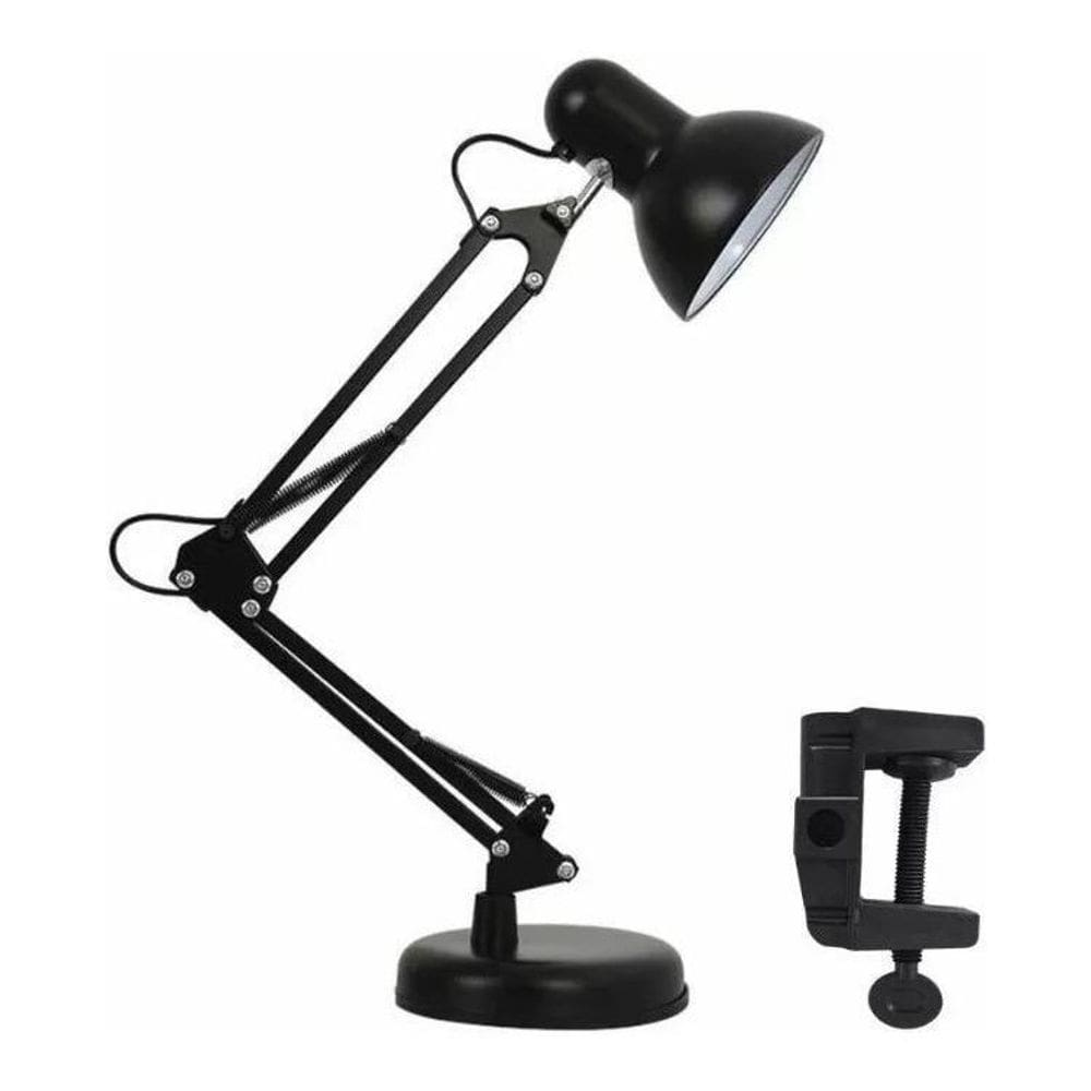 Abajur mesa articulavel luminaria pixar c/ base garra preto