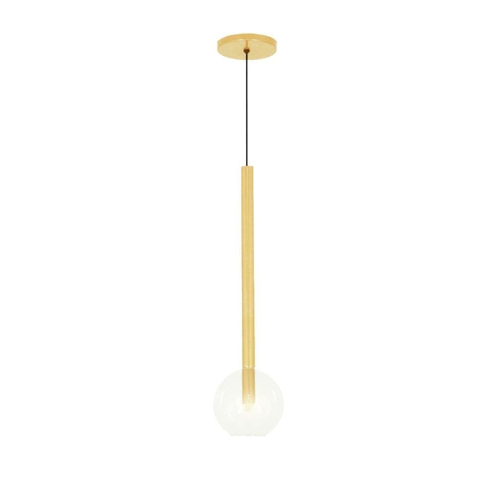 Luminária Lustre Teto Pendente Tubo Globo Vidro 14Cm Dourado