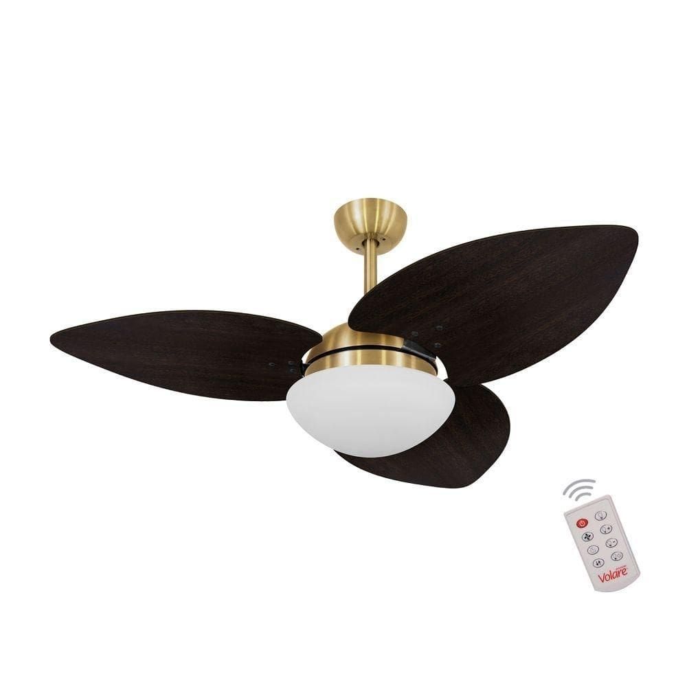 Ventilador De Teto Dourado 3 Pás Tabaco 220v C/ Controle