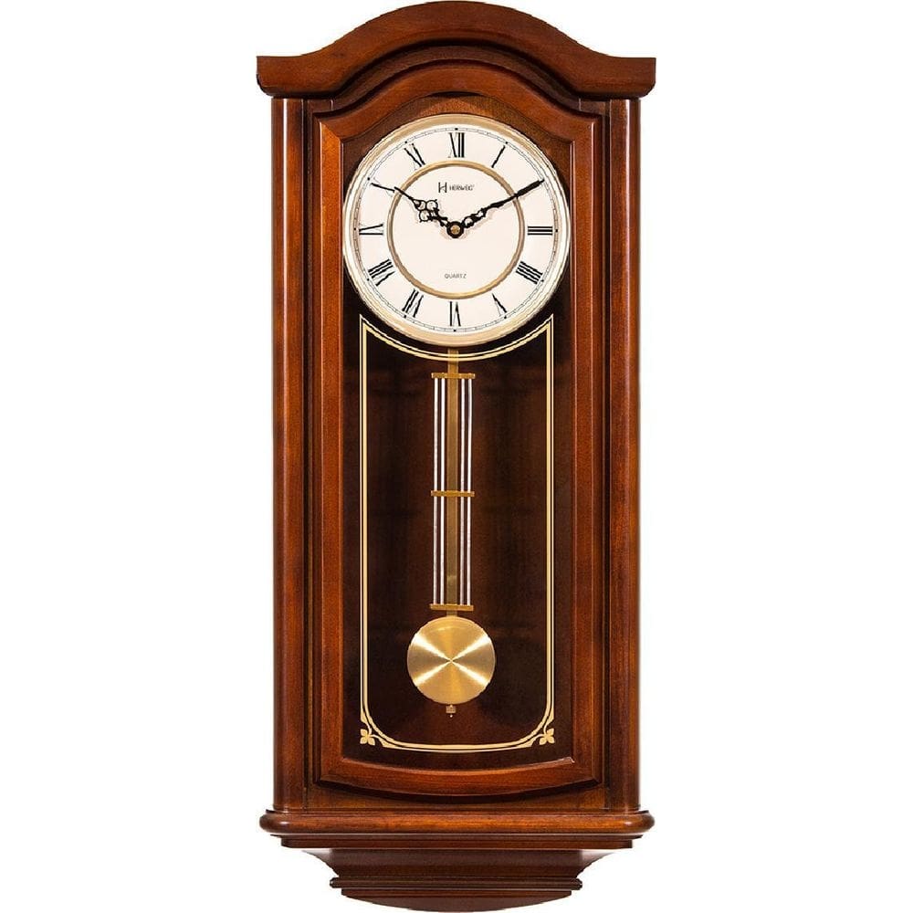 Relogio de parede herweg antigo de madeira marrom pendulo