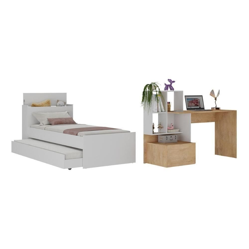 Conjunto Quarto Bicama Com Colchão E Baú/escrivaninha Multimóveis Mp4224 Branco/rustic Branco/rustic