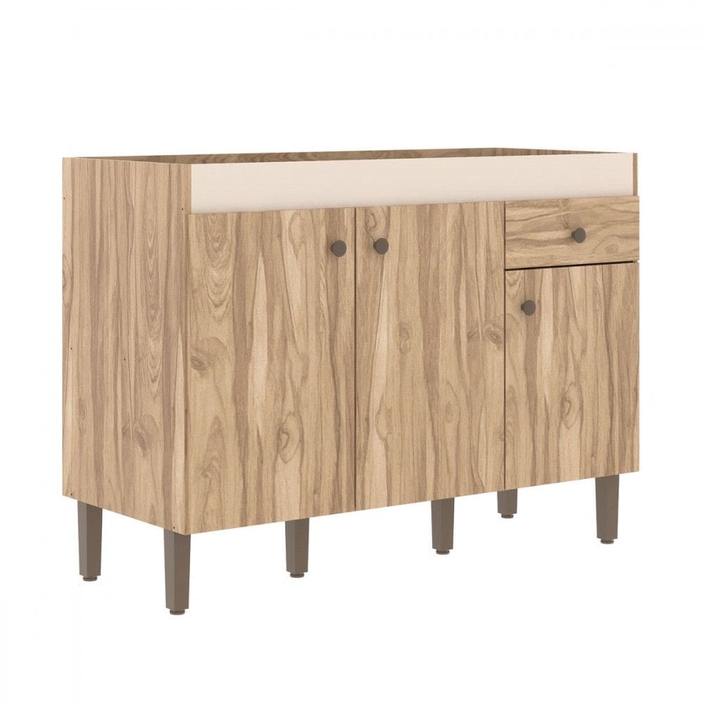 Balcão de Cozinha para Pia 3 Portas 1 Gaveta Carvalho Oak/Cristalo - Decibal