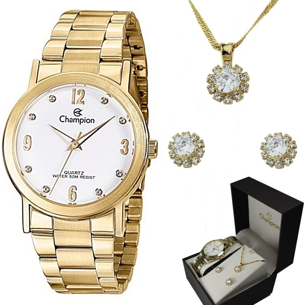 Kit relógio champion elegance feminino cn29025w