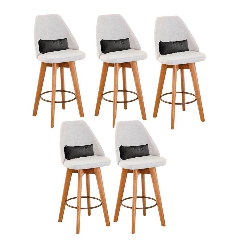 Kit 05 Banquetas Bege Claro E Almofada Suede Cinza