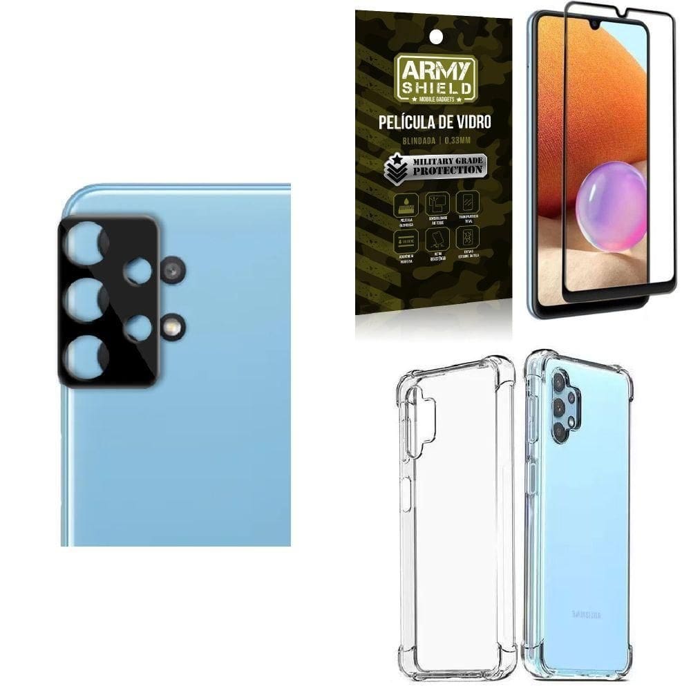 Capinha samsung a32 4g + película de câmera + película 3d