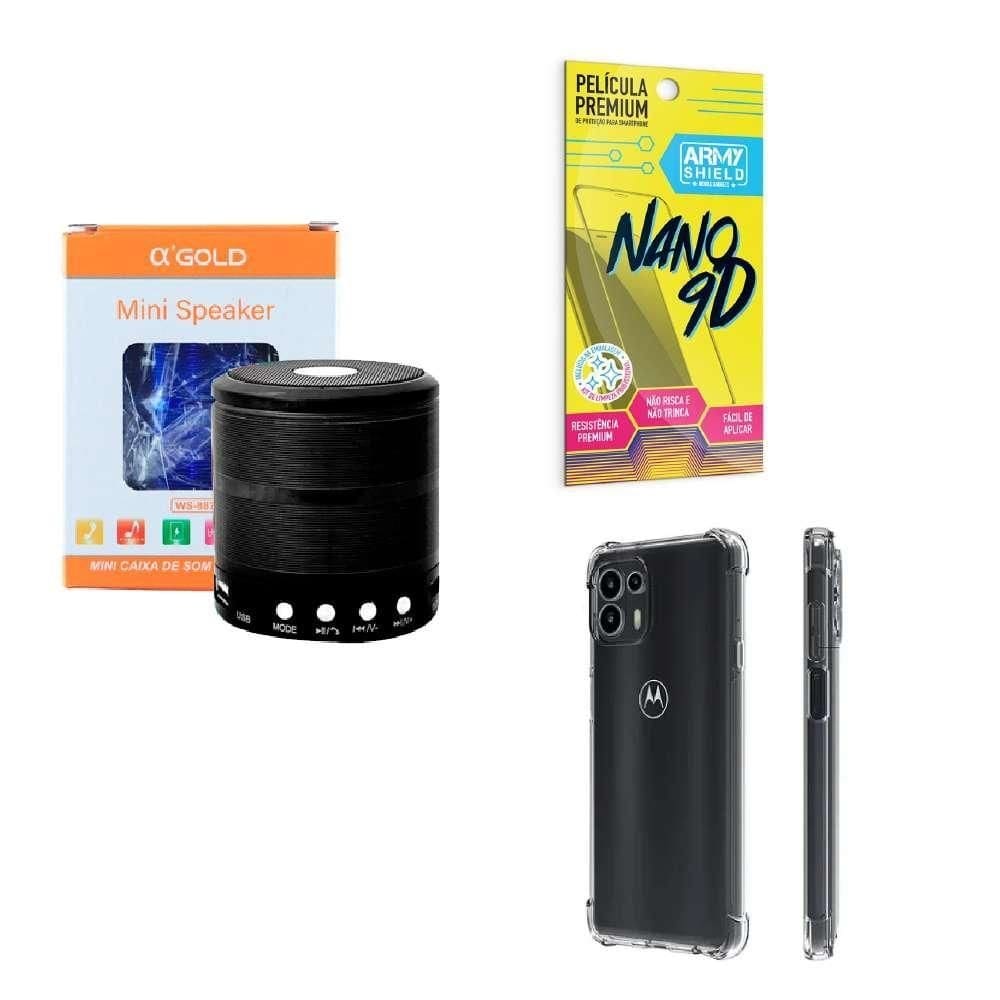 Kit caixa de som + capinha motorola edge20 pro + película 9d