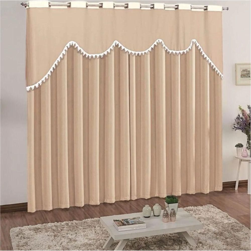 Cortina classic varão em malha 3,00mx2,50m sala quarto palha