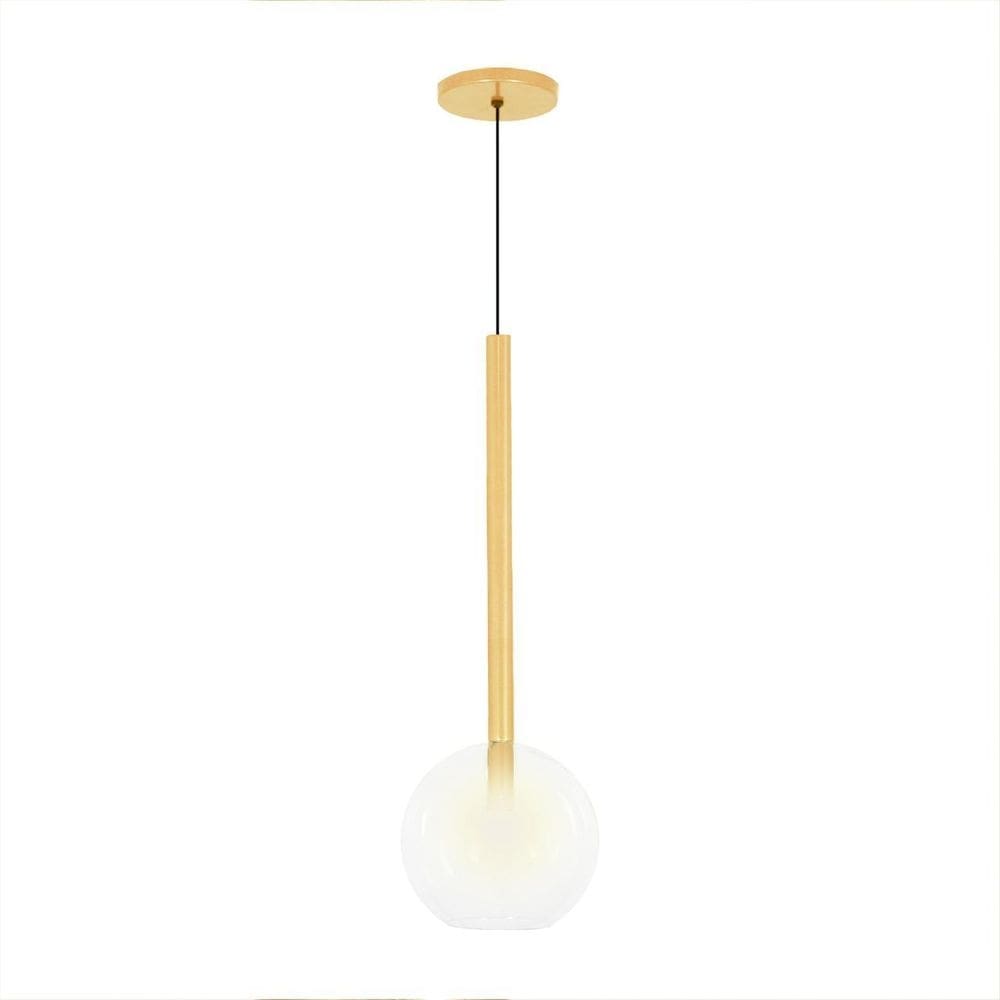 Luminária Lustre Teto Pendente Tubo Globo Vidro 20Cm Dourado