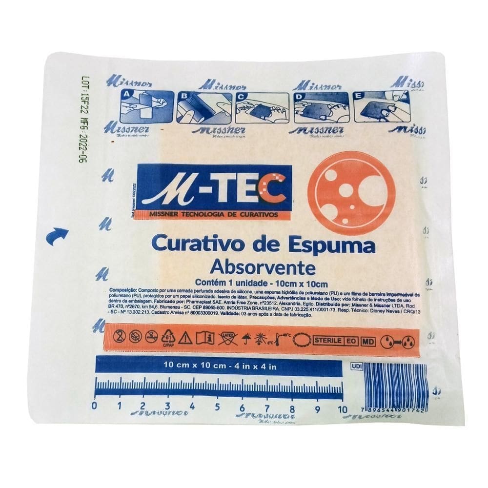 Curativo de espuma absorvente com silicone missner 10x10cm