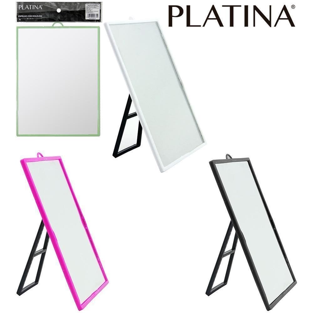 Espelho mesa / pendurar retangular plastico platina 25x18cm