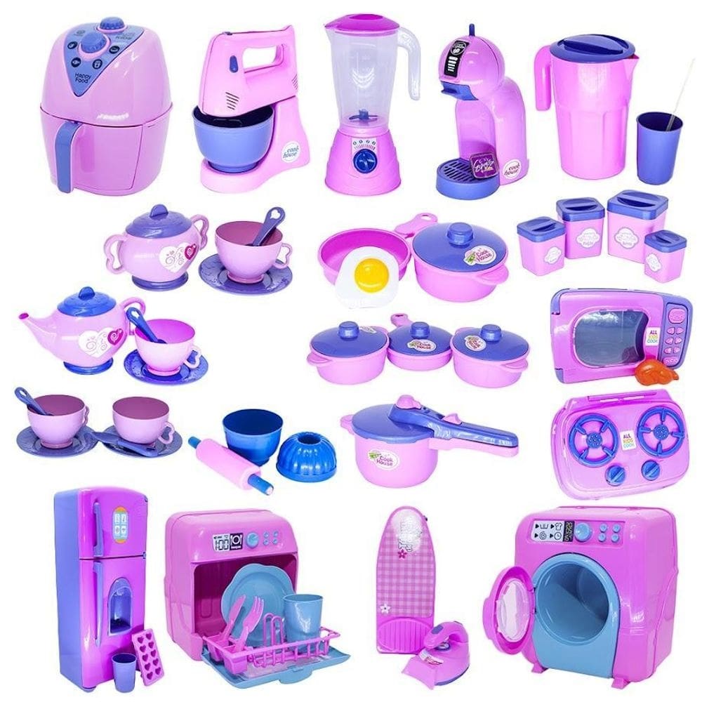Kit cozinha infantil xícara microondas air fryer jarra 47pç
