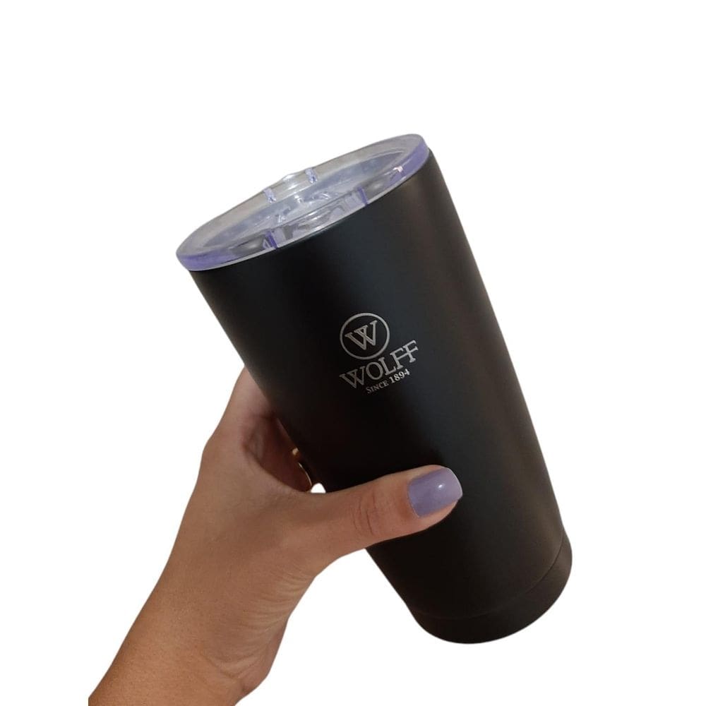 Copo térmico com tampa 600ml gelado quente preto