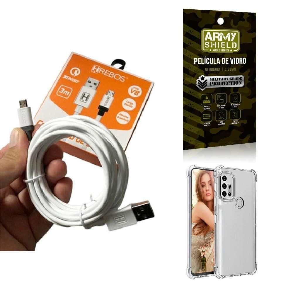 Kit capinha motorola g30 com cabo turbo e película de vidro