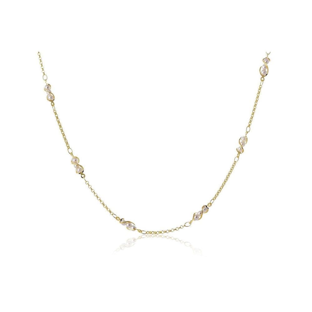 Colar Com Corrente De Mini Perolas Folheado Em Ouro 18k