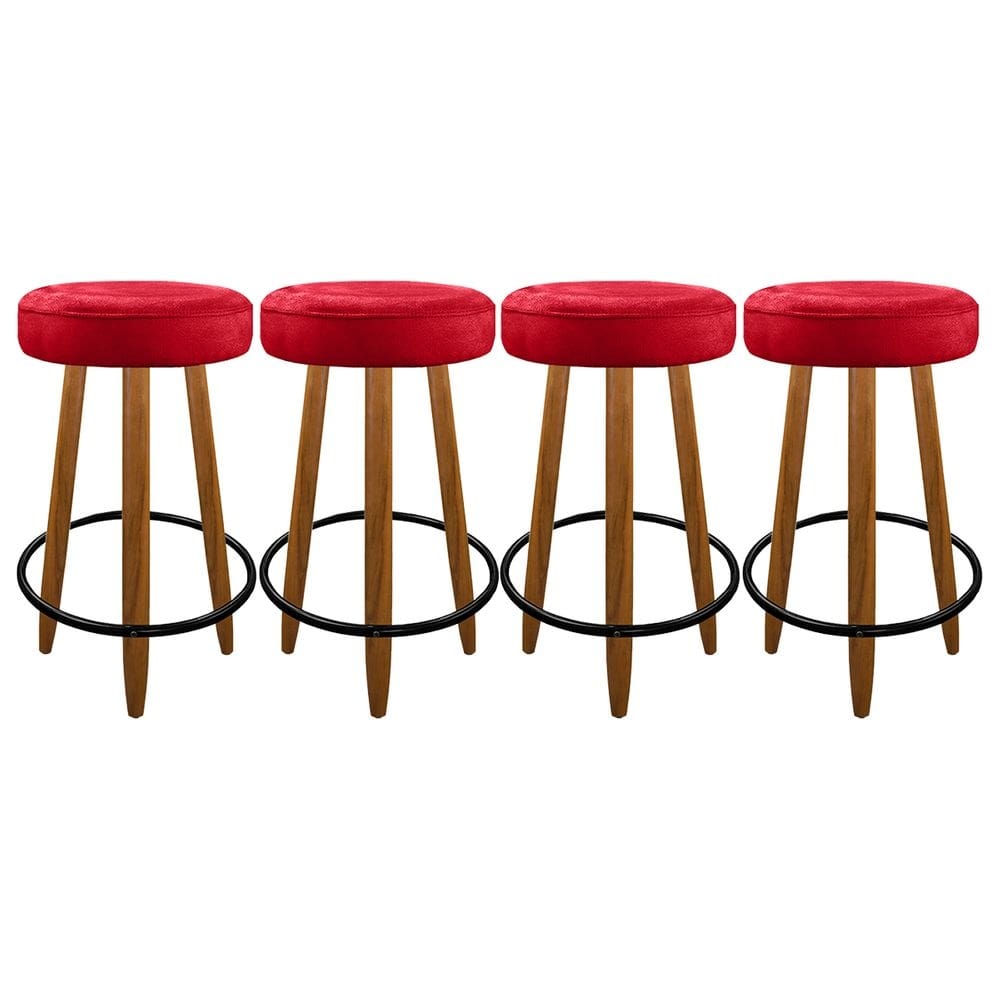 Kit 4 Banquetas Altas Com 3 Pés Palito Bar Cozinha Vermelho