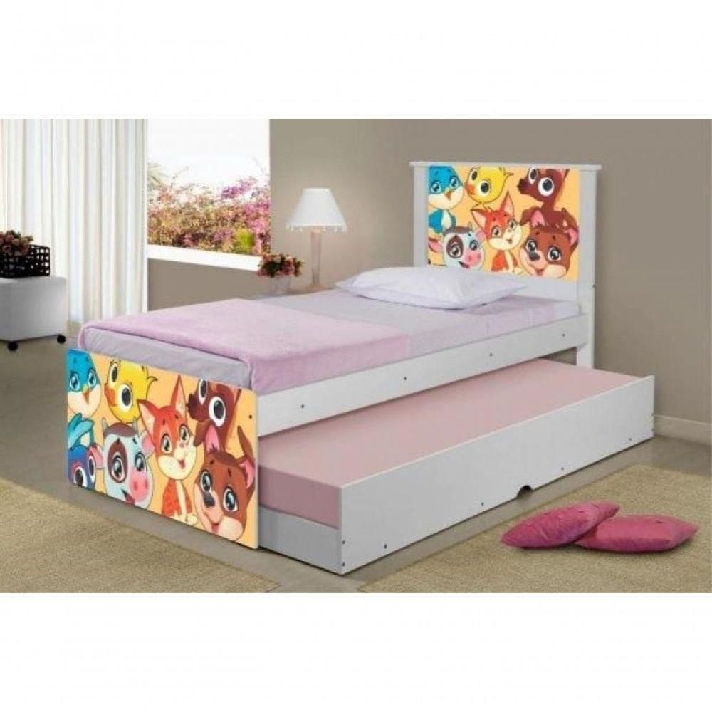 Cama Bicama Juvenil Barcelona Adesivada Animais C/ Colchões