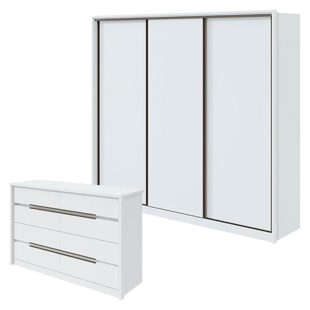 Guarda Roupa Spazio 270 e Cômoda Urban Branco Brilho - Lopas