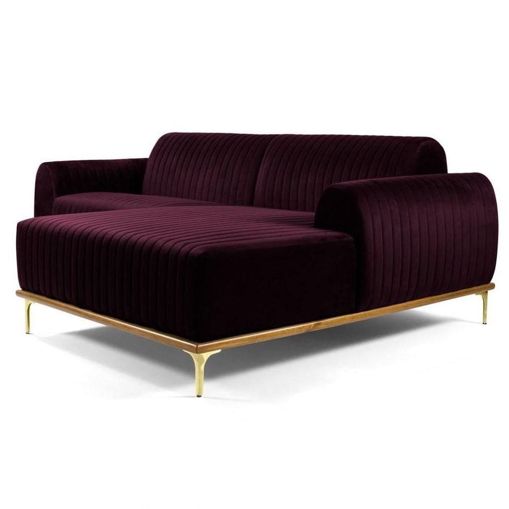 Sofá 245cm 4 Lugares Com Chaise DireitoMolino Veludo Uva
