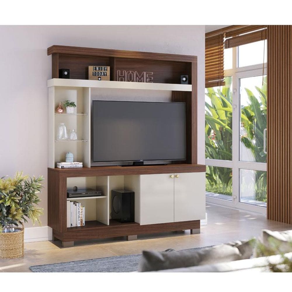 Estante Home Theater Ambiente Valença Nogueira Real Off White – Colibri