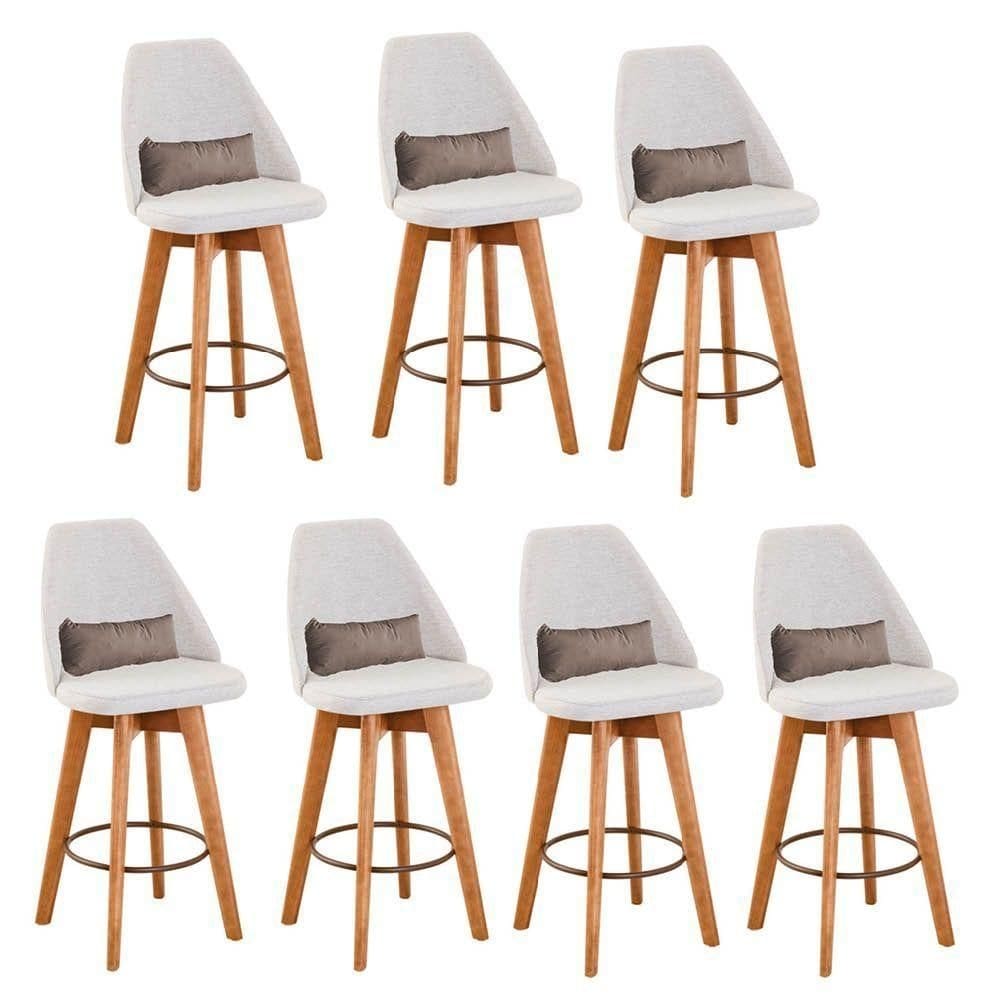 Kit 07 Banquetas Linho Bege E Almofada Suede Bege