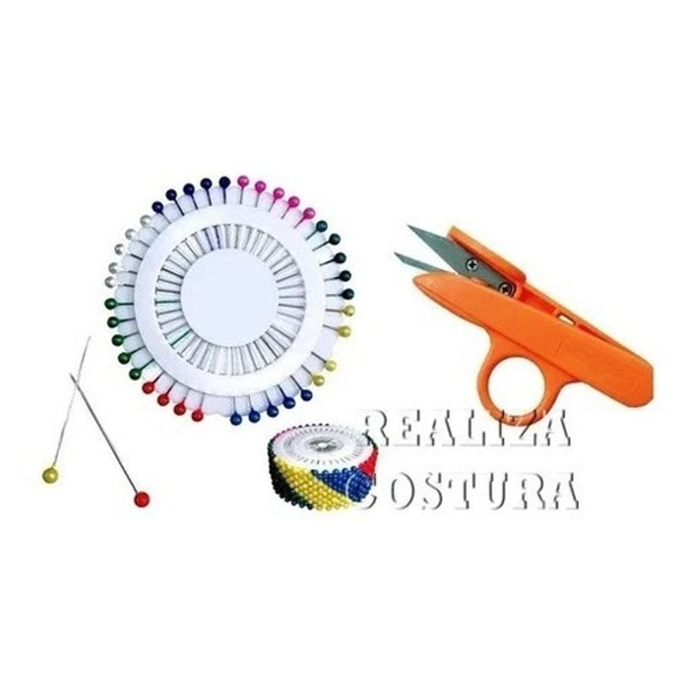 Disco Alfinete Cabeça Colorida 200 Unidade + Tesoura Arremate