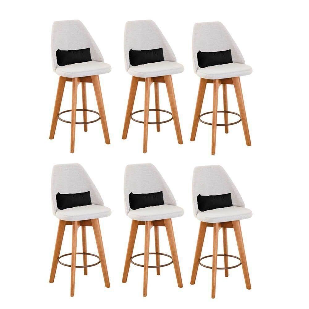 Kit 06 Banquetas Bege Claro E Almofada Suede Preto