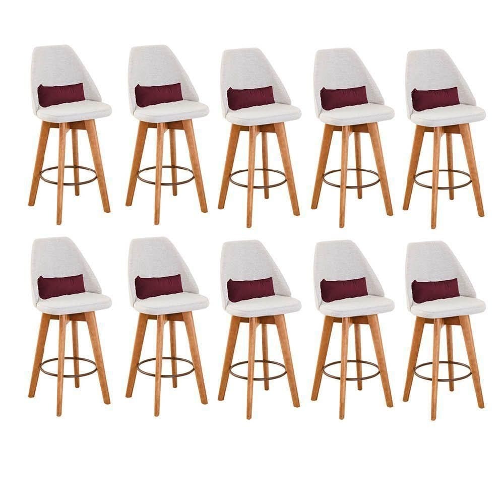 Kit 10 Banquetas Bege Claro E Almofada Corino Bordô