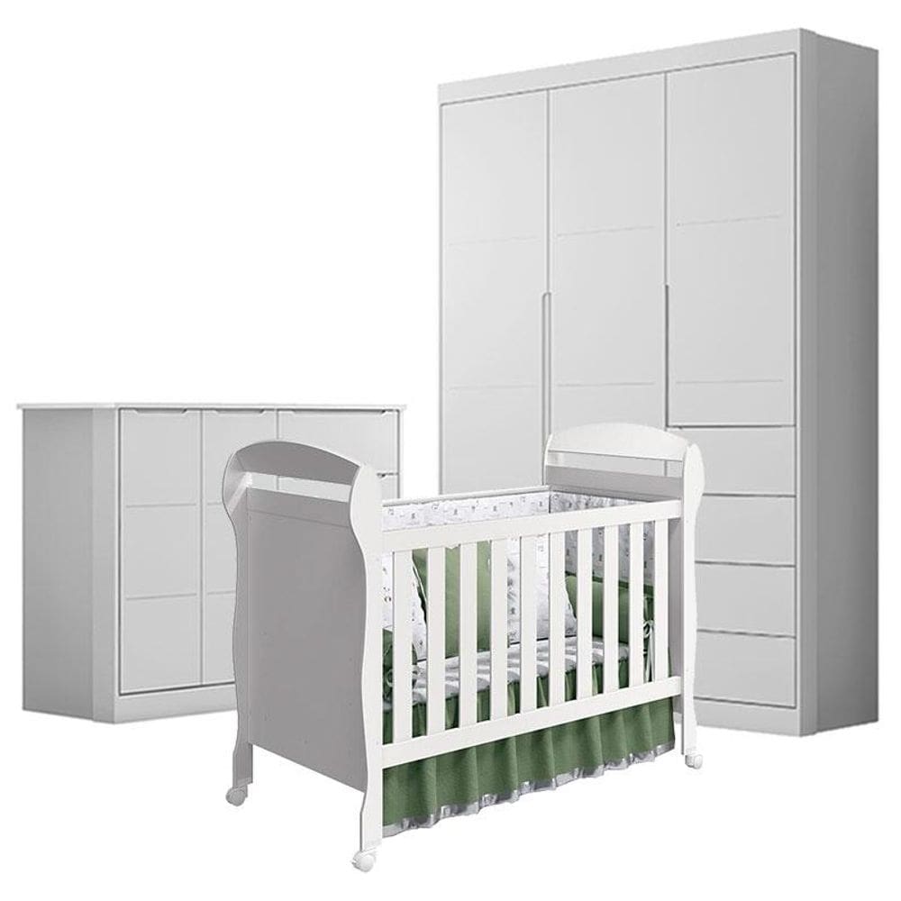 Quarto de Bebê Eloá com Berço Americano Danny Branco Acetinado – Phoenix Baby