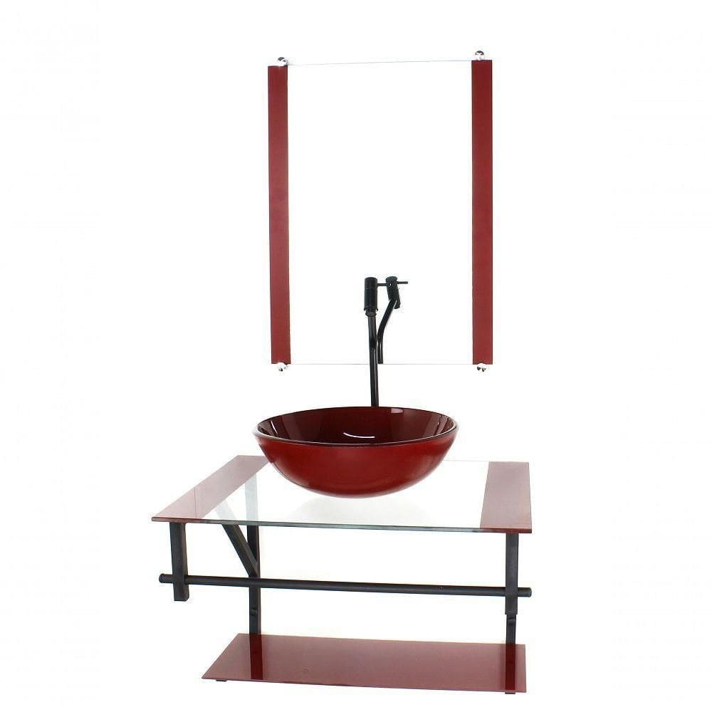 Gabinete De Vidro Para Banheiro 60cm Cuba Com Torneira Preta