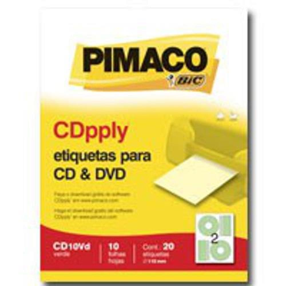 Etiqueta para cd e dvd verde 20 etiquetas 10 folhas