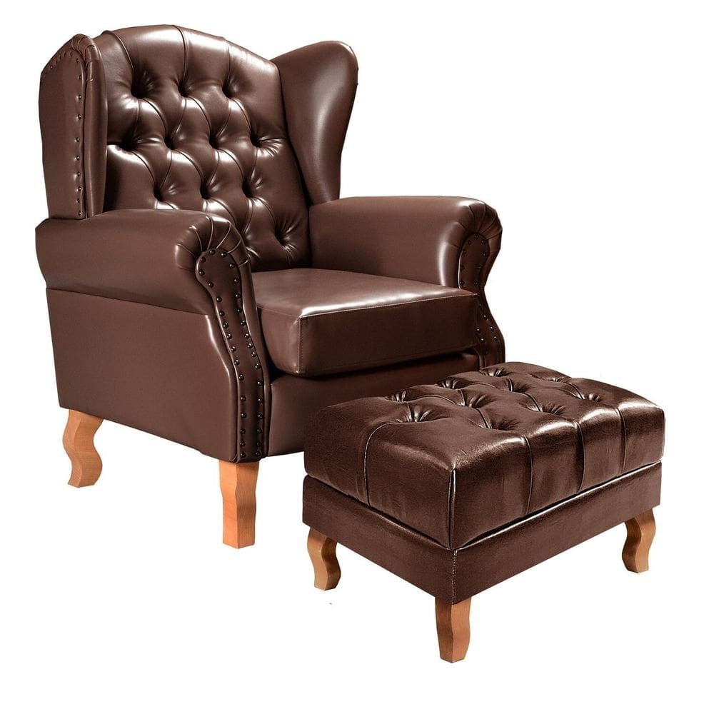 Poltrona e Puff Chesterfield Imperador Decoração Retrô Vintage Café